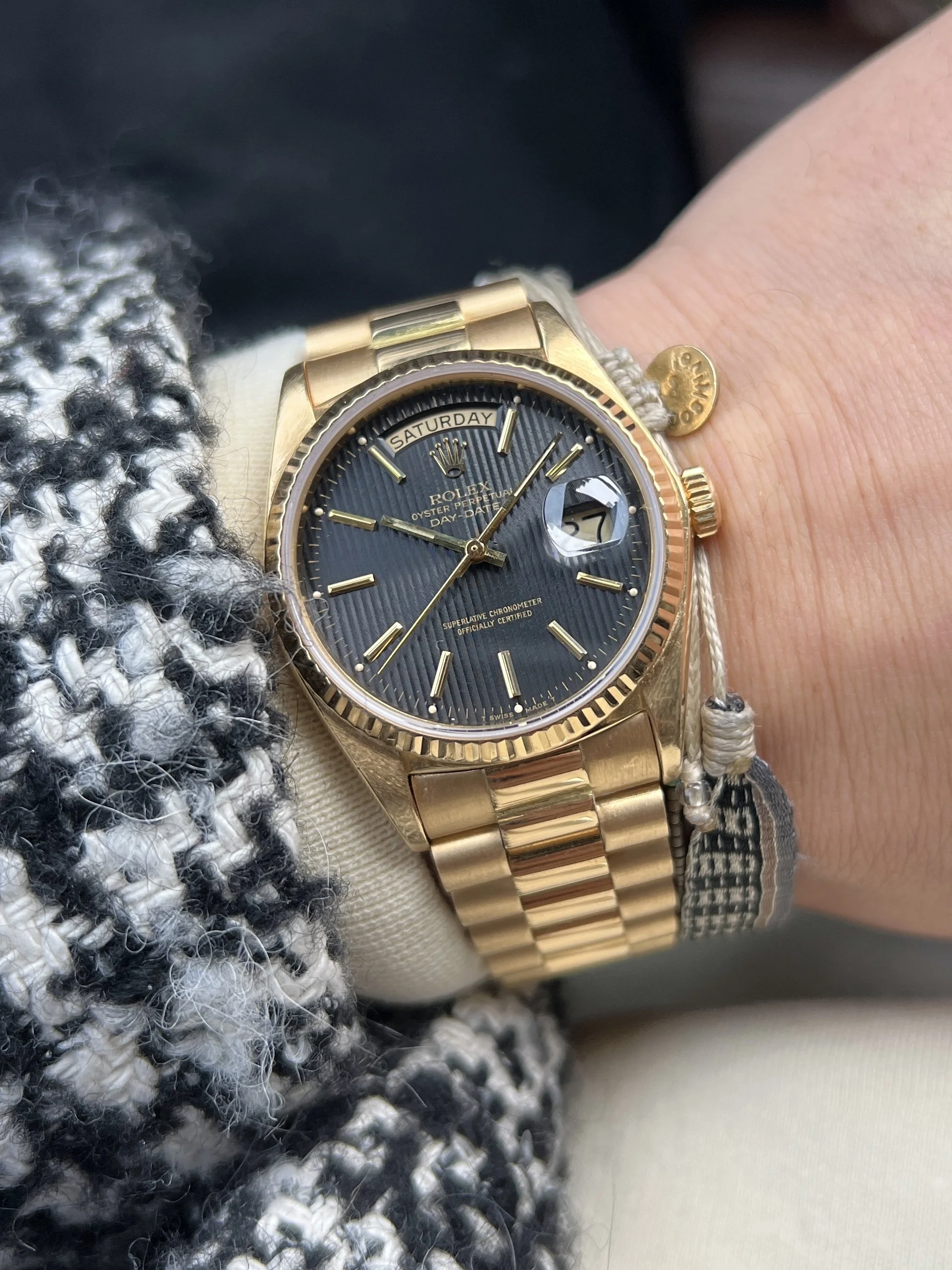 1979 Rolex Day-Date 18038 Black Tapestry Dial in Yellow Gold